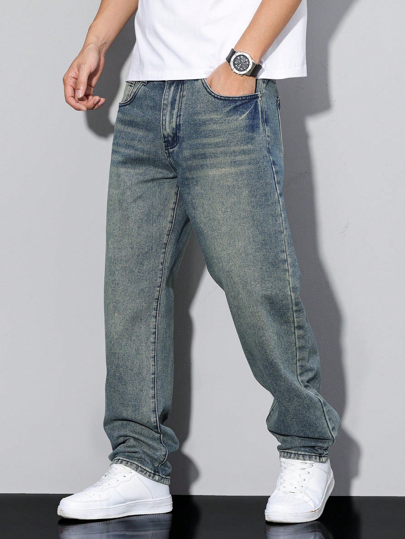 Straight-Leg Washed Jeans