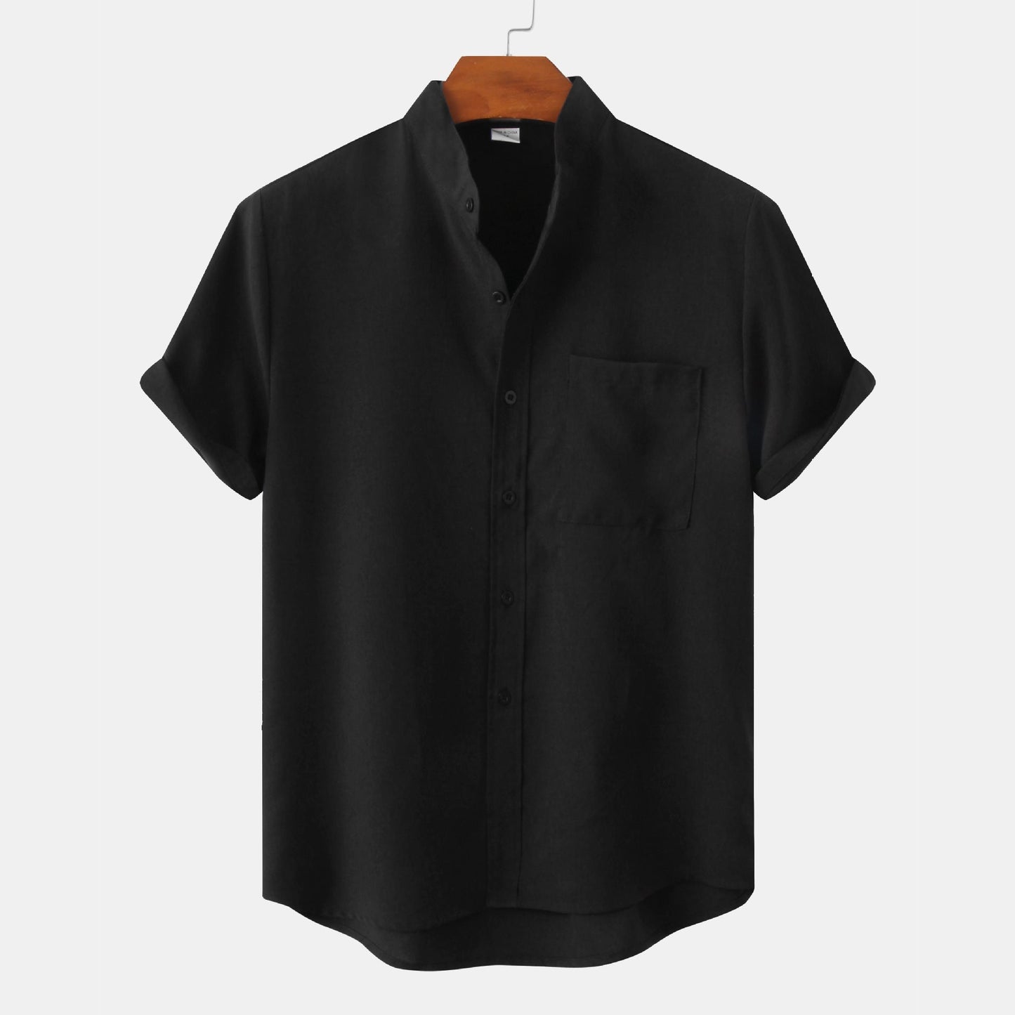 Mandarin Collar Short-Sleeve Shirt