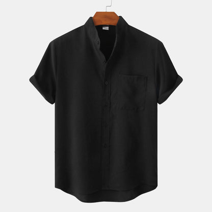 Mandarin Collar Short-Sleeve Shirt