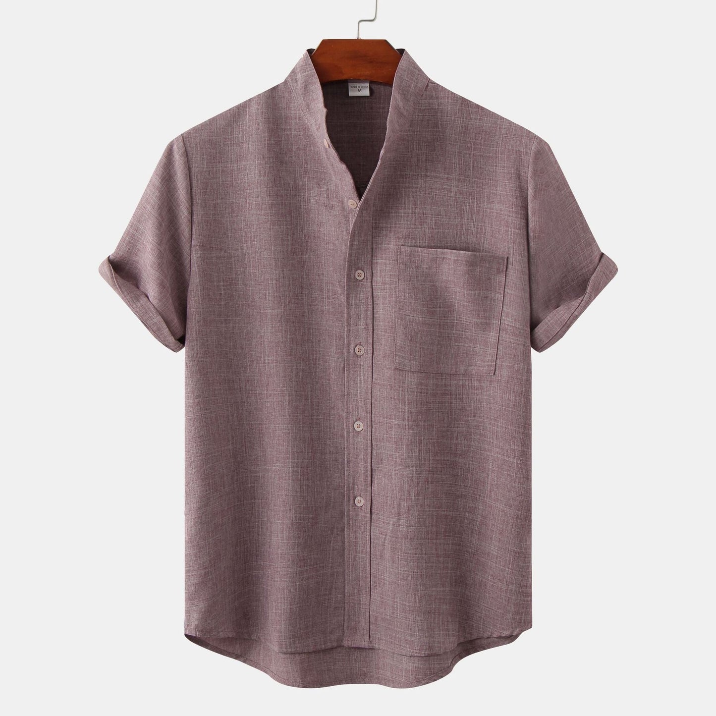 Mandarin Collar Short-Sleeve Shirt