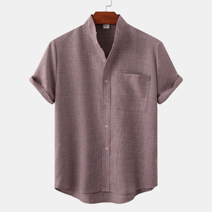 Mandarin Collar Short-Sleeve Shirt