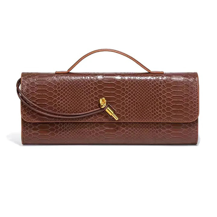 Textured Clutch with Wrap Strap Detail