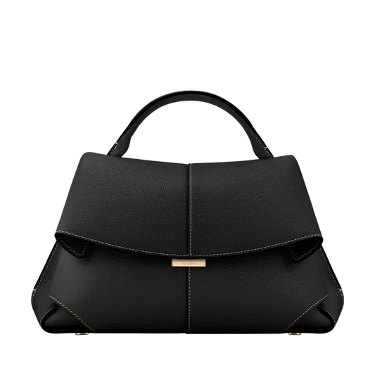 Fold-Front Structured Top Handle Bag