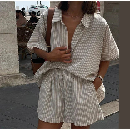 Striped Shirt & Shorts Set
