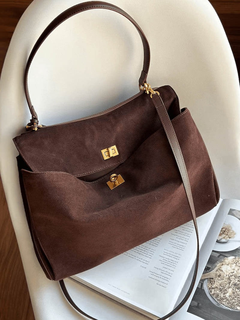 Structured Suede Shoulder Bag