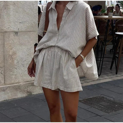 Striped Shirt & Shorts Set