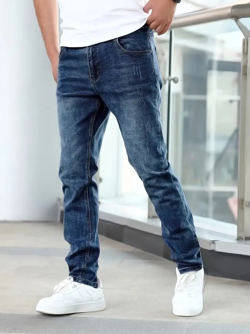 Straight-Leg Washed Denim Pants