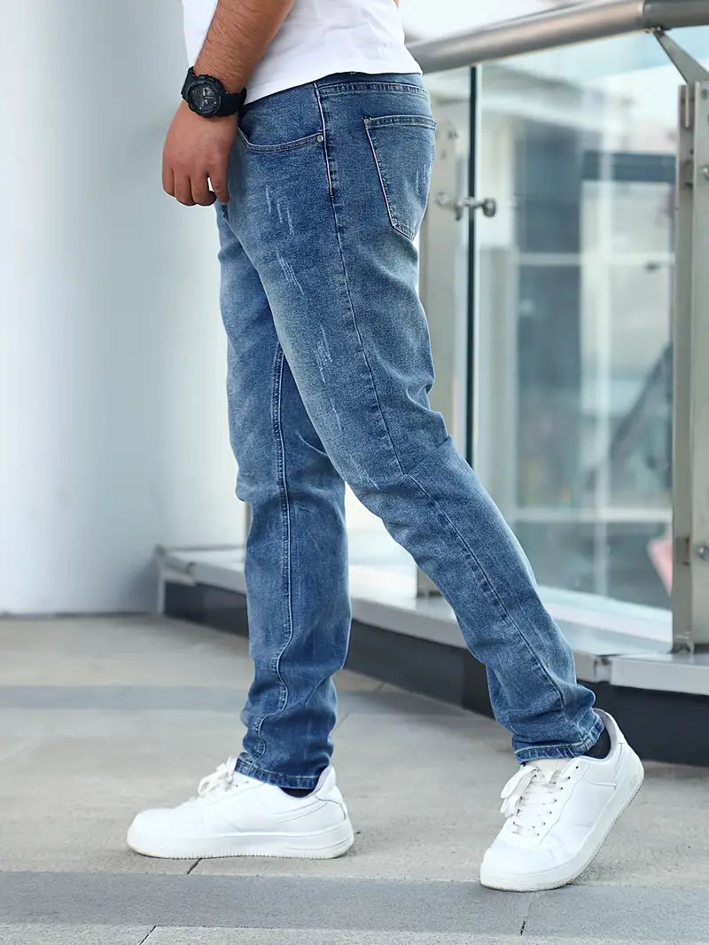 Straight-Leg Washed Denim Pants