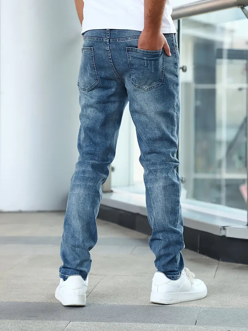 Straight-Leg Washed Denim Pants