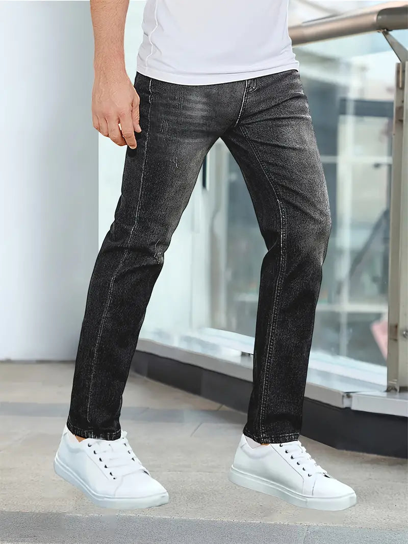 Straight-Leg Washed Denim Pants