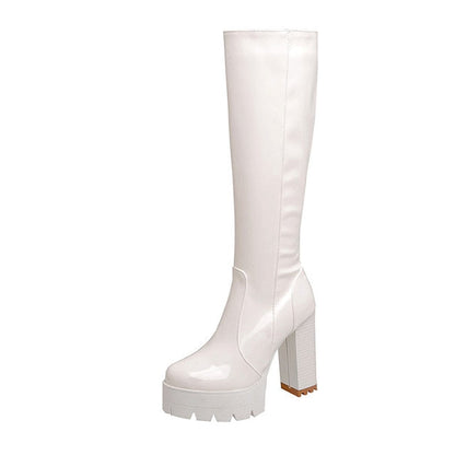 Patent Knee-High Block Heel Boots