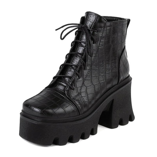 Croc-Embossed Lug Sole Boots