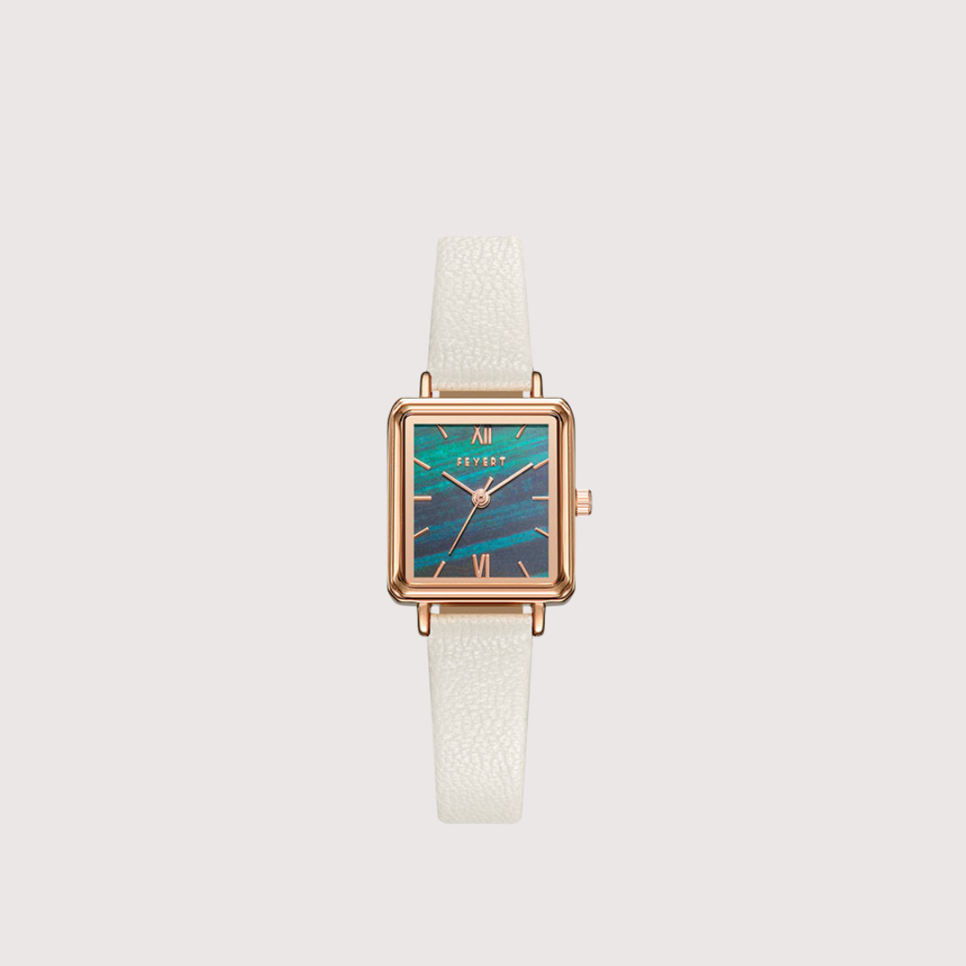 Women's Square Face Watch with Patterned Dial and Textured Strap