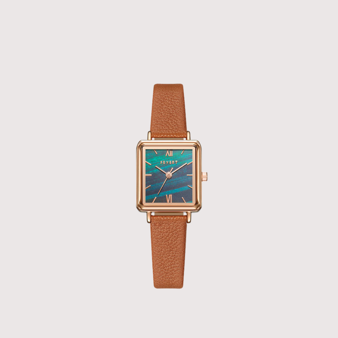 Women's Square Face Watch with Patterned Dial and Textured Strap