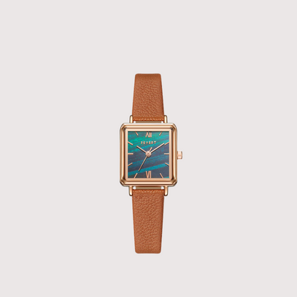 Women's Square Face Watch with Patterned Dial and Textured Strap