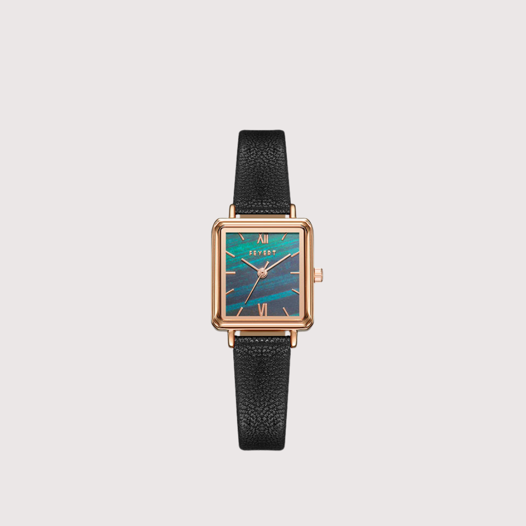 Women's Square Face Watch with Patterned Dial and Textured Strap